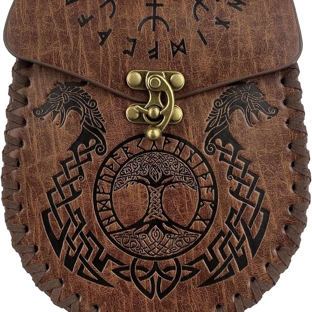 Nordic Embossed Belt Bag, Retro Medieval Faux Leather Side Pocket, Portable Vint